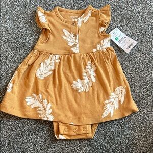 Carter's Golden Baby Dress with White Leaf Pattern